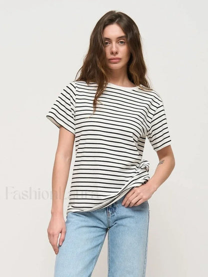 Striped Cotton Knitted Casual T-Shirt