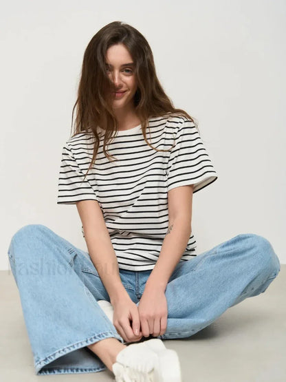 Striped Cotton Knitted Casual T-Shirt