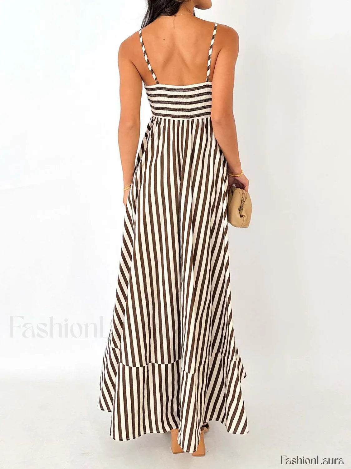 Striped Pleated Cami Long Dress