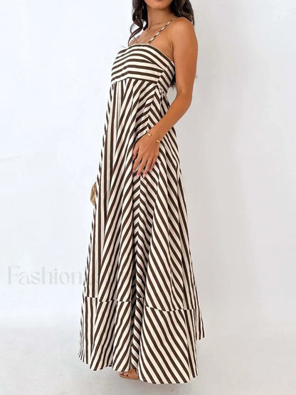 Striped Pleated Cami Long Dress