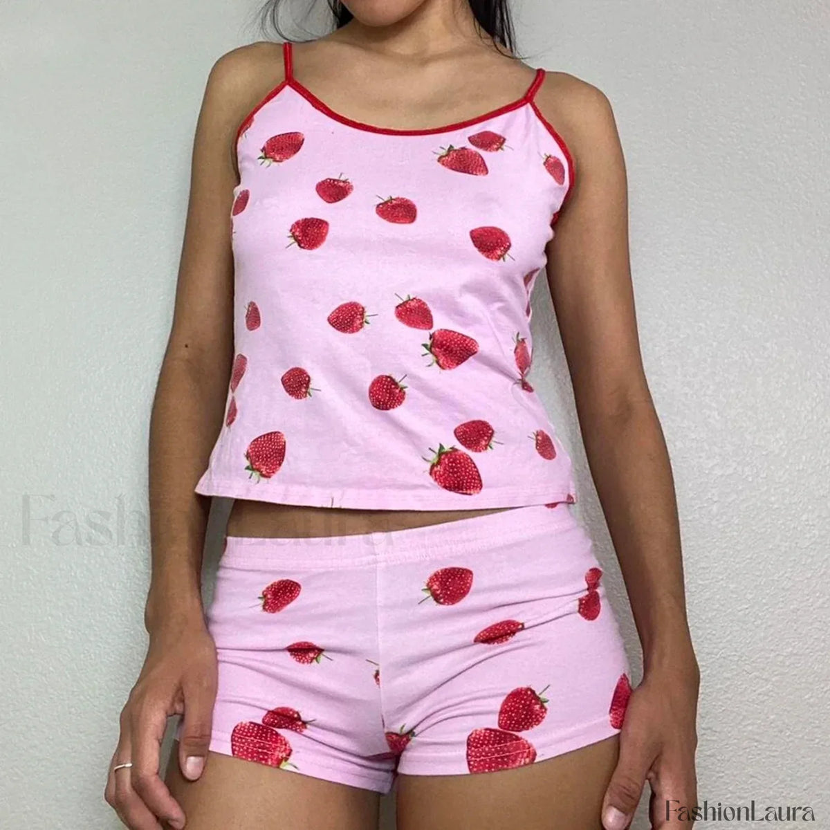 Summer Shorts Strawberry Cherry Bow Camisole Two Piece Set