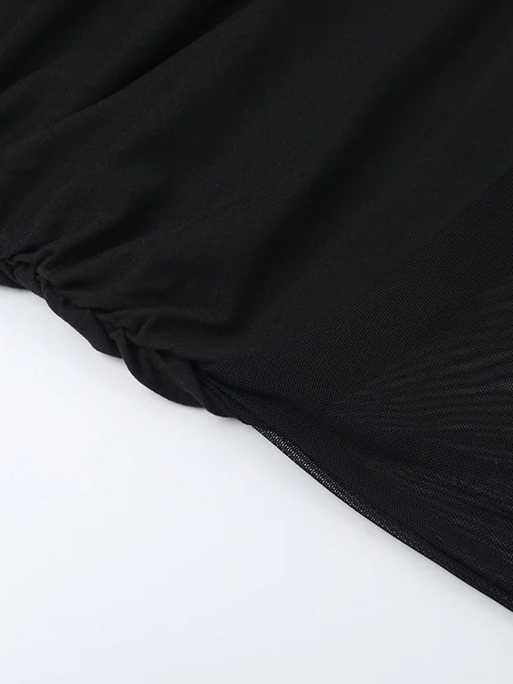 One Shoulder Ruched Mesh Midriff Cut Out Sheer Mesh Maxi Dress
