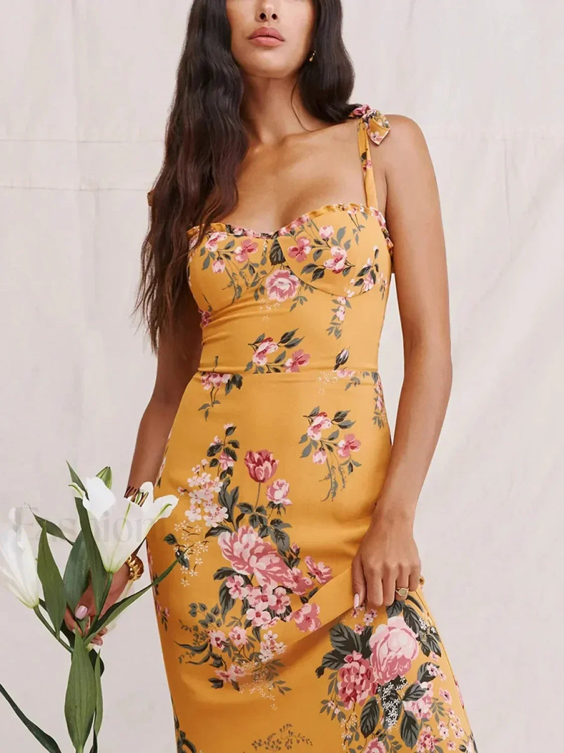 Sweetheart Tie-Strap Floral Dress