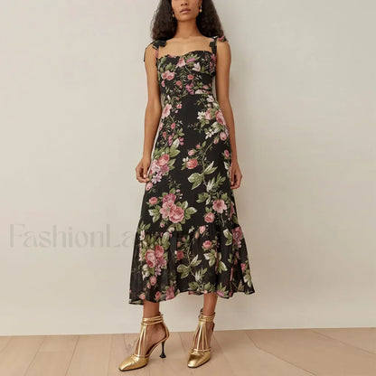 Sweetheart Tie-Strap Floral Dress