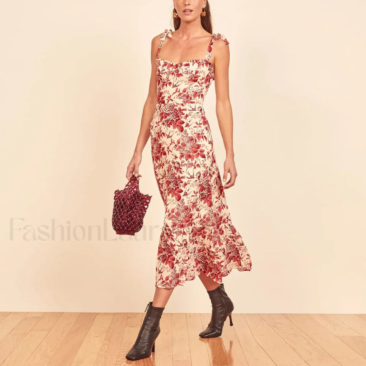 Sweetheart Tie-Strap Floral Dress