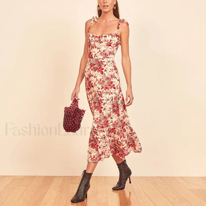 Sweetheart Tie-Strap Floral Dress