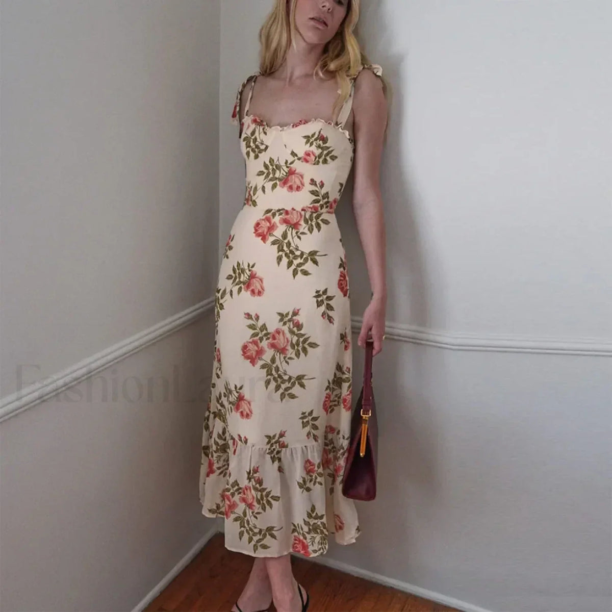 Sweetheart Tie-Strap Floral Dress