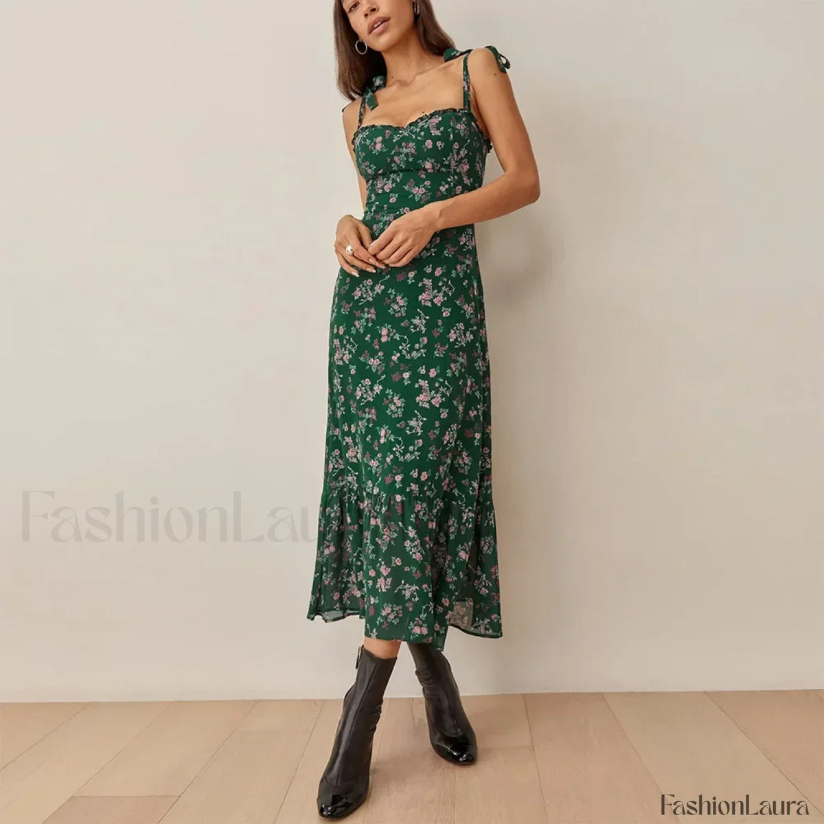 Sweetheart Tie-Strap Floral Dress