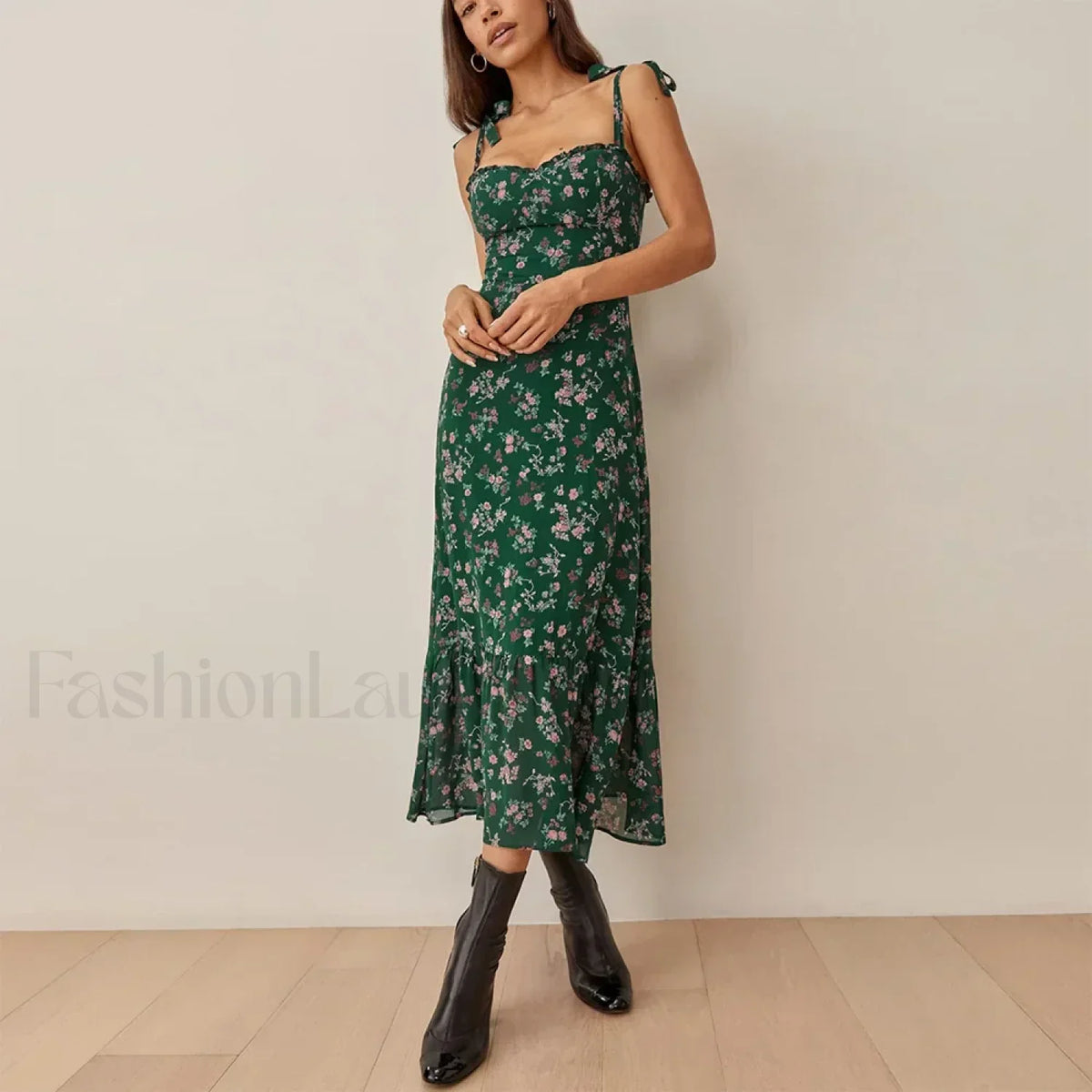 Sweetheart Tie-Strap Floral Dress