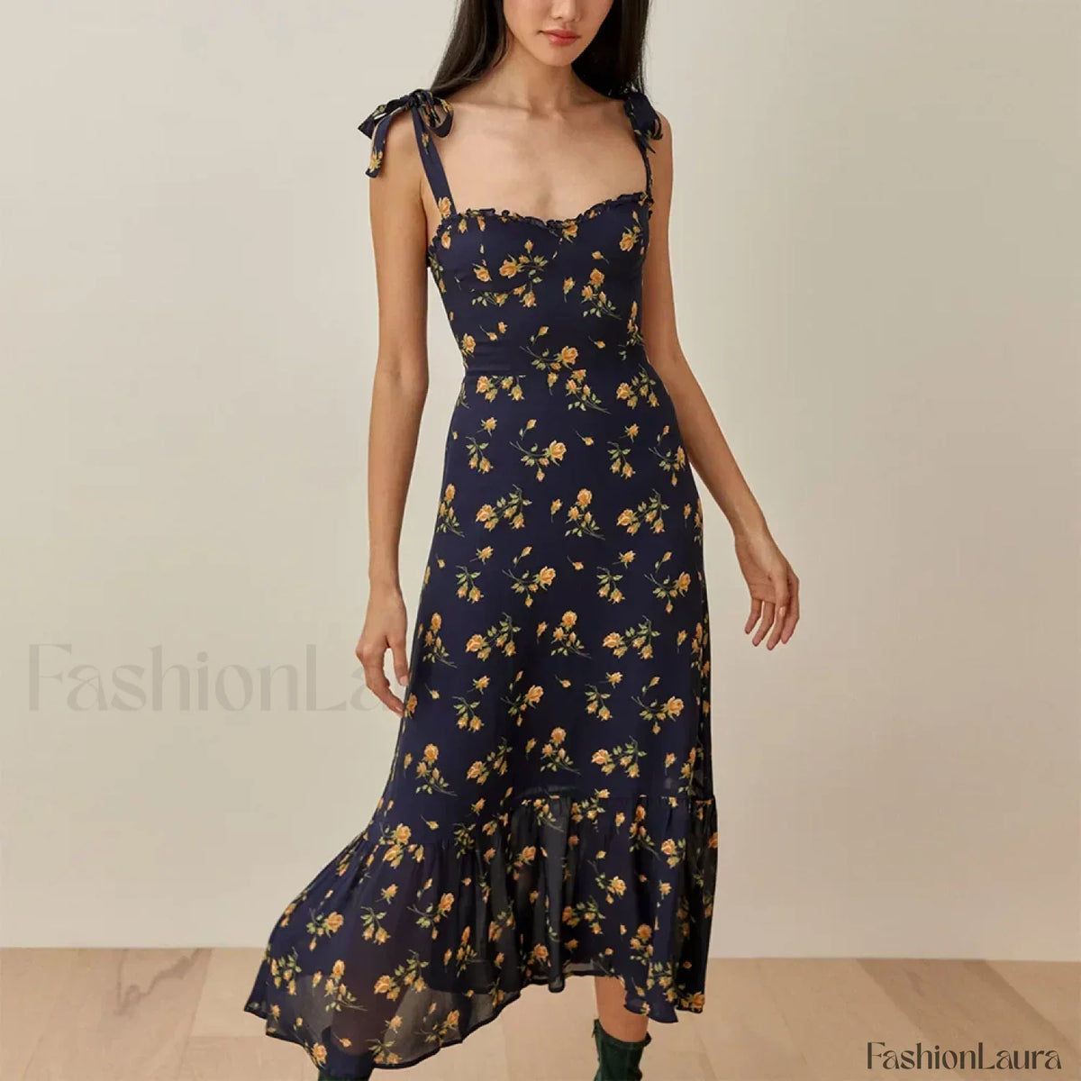 Sweetheart Tie-Strap Floral Dress