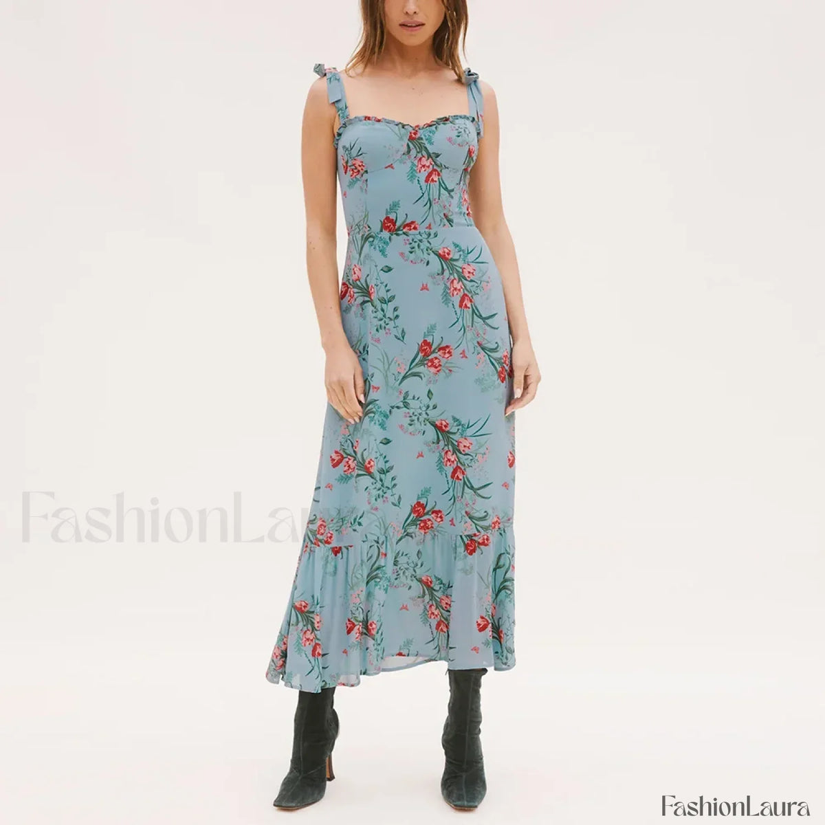 Sweetheart Tie-Strap Floral Dress