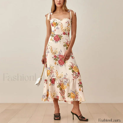 Sweetheart Tie-Strap Floral Dress
