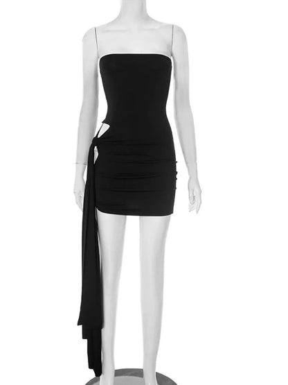 Strapless Side Cut Out Knotted Streamer Bodycon Mini Dress