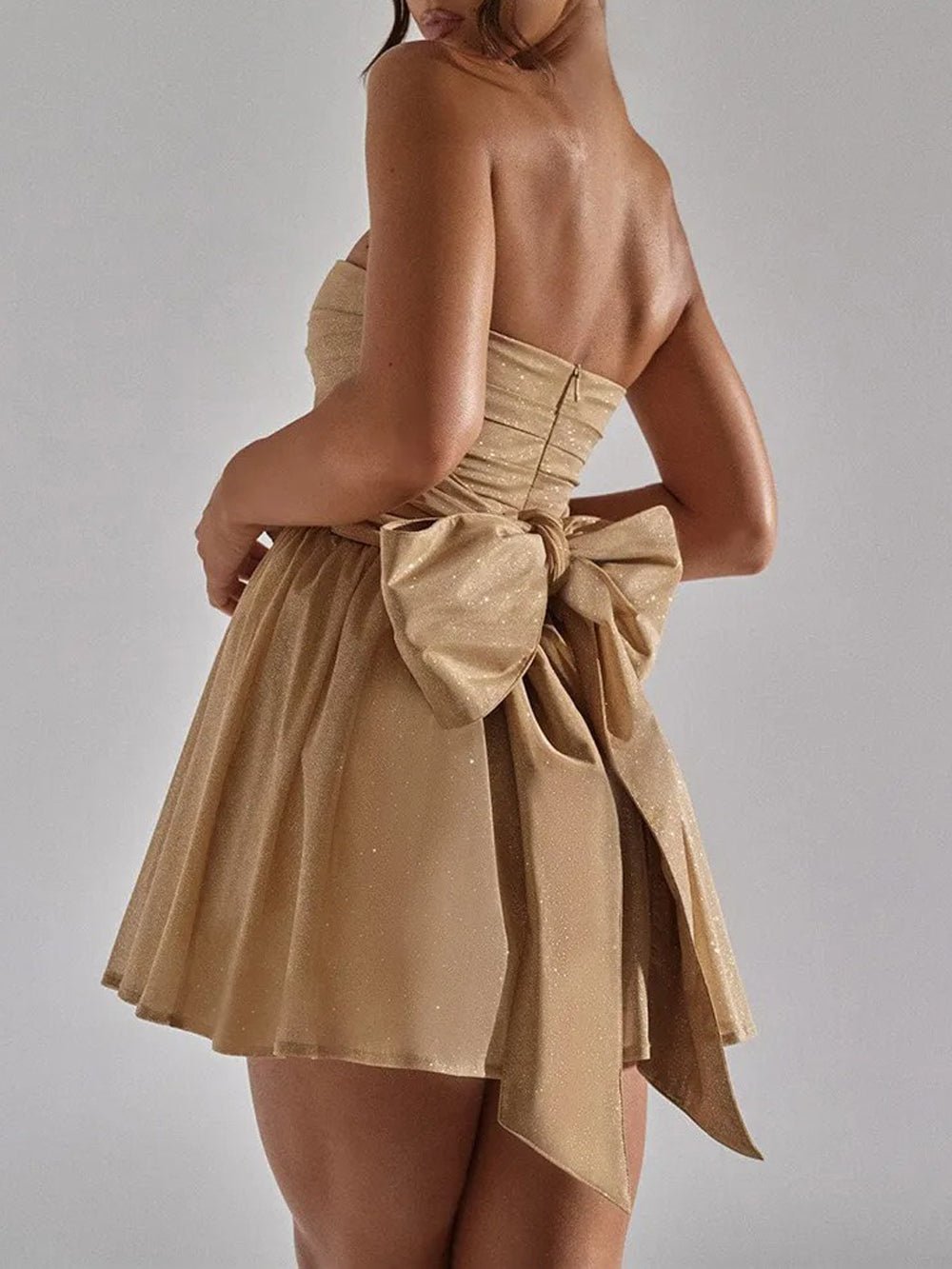 Sequin Ruched Strapless Fit and Flare Mini Party Dress