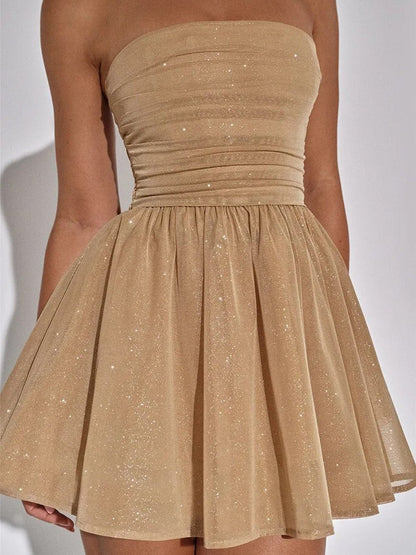 Sequin Ruched Strapless Fit and Flare Mini Party Dress
