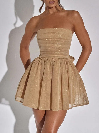 Sequin Ruched Strapless Fit and Flare Mini Party Dress
