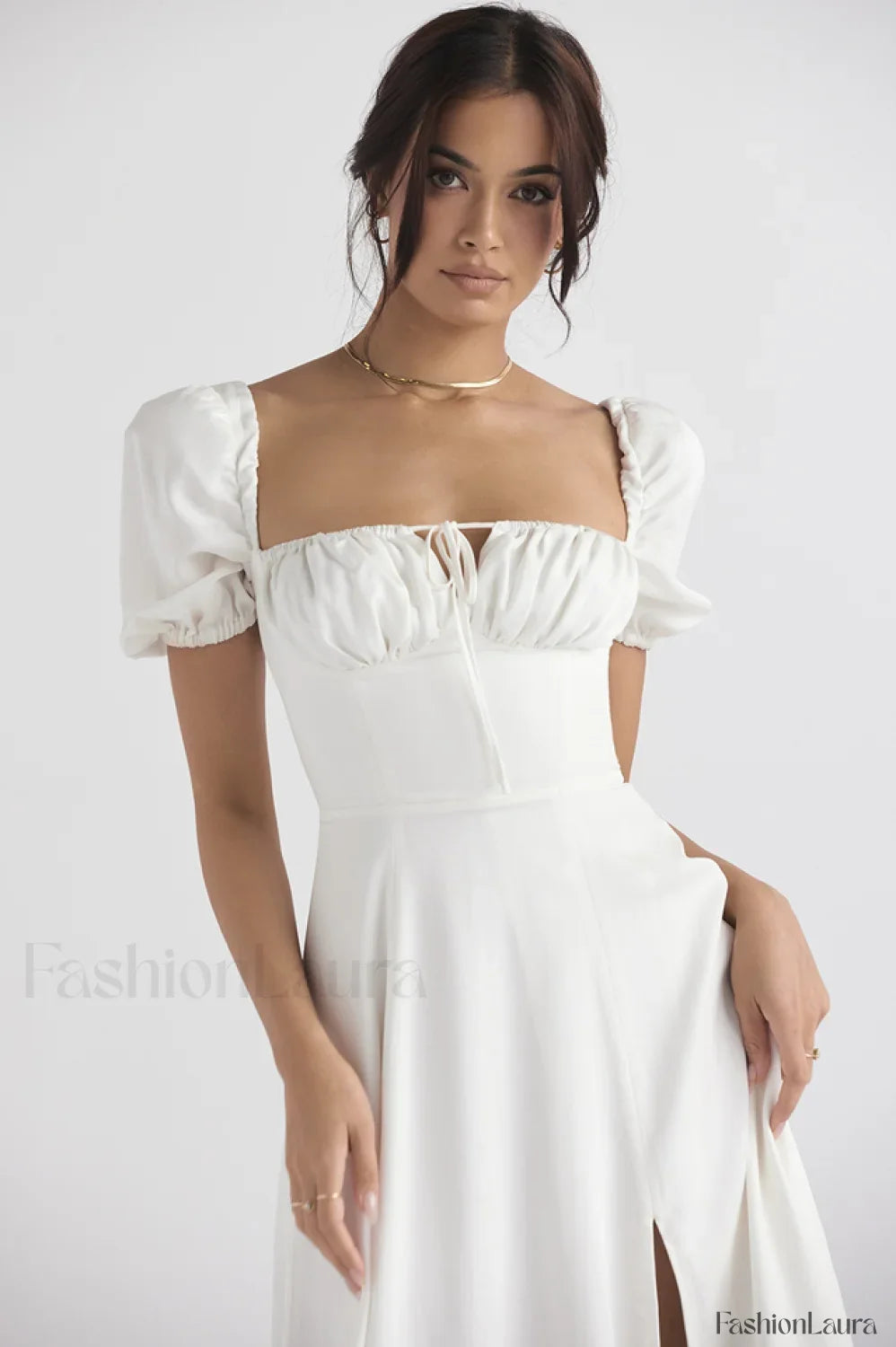 Tallulah White Puff Charming Sleeve Midi Dress