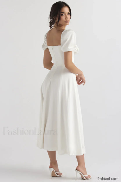 Tallulah White Puff Charming Sleeve Midi Dress