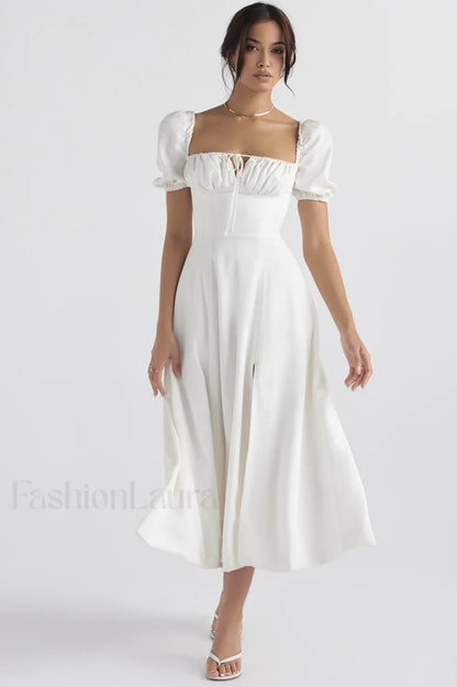 Tallulah White Puff Charming Sleeve Midi Dress