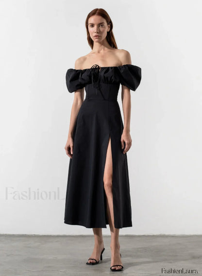 Tallulah White Puff Charming Sleeve Midi Dress