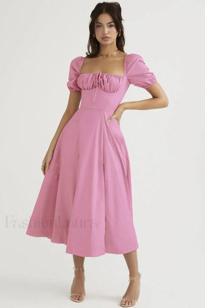 Tallulah White Puff Charming Sleeve Midi Dress