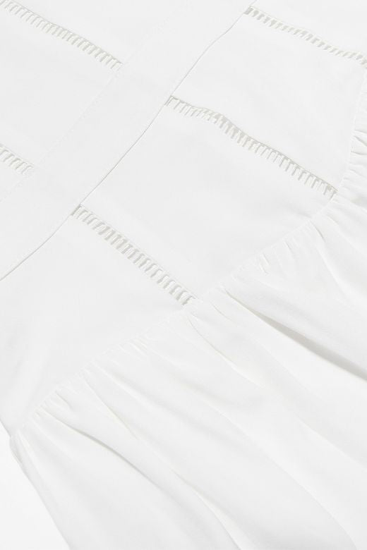 Pearl White Spaghetti Strap Corset Bustier Basque Waist Gathered Midi Dress