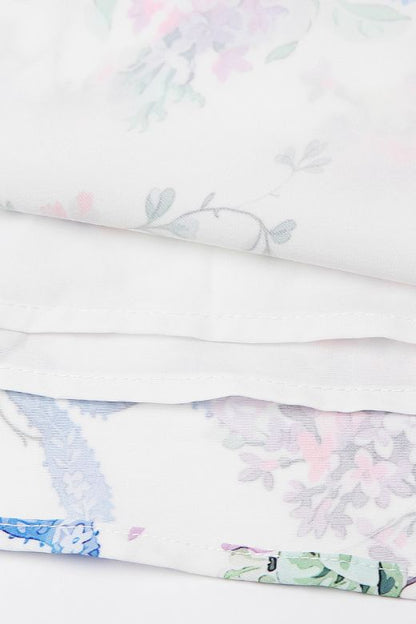 White Floral Spaghetti Strap Corset Bustier Basque Waist Gathered Midi Dress