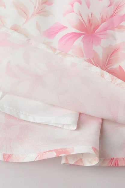 Pink Print Floral Print Spaghetti Strap Square Neck Fit and Flare A-Line Summer Midi Dress