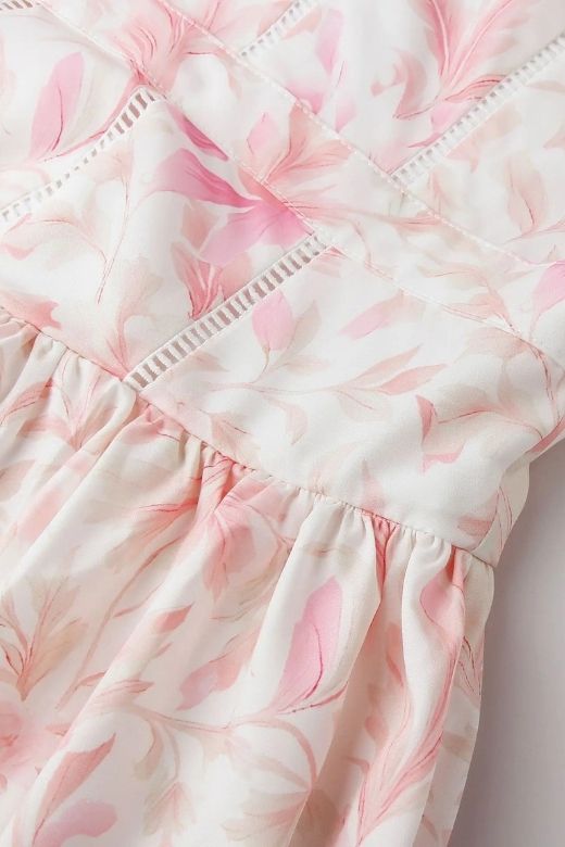 Pink Print Floral Print Spaghetti Strap Square Neck Fit and Flare A-Line Summer Midi Dress