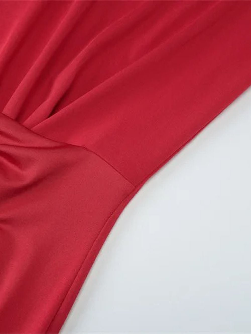 Long Sleeve Crew Neck Asymmetric Ruched Front Panel Drape Maxi Dress