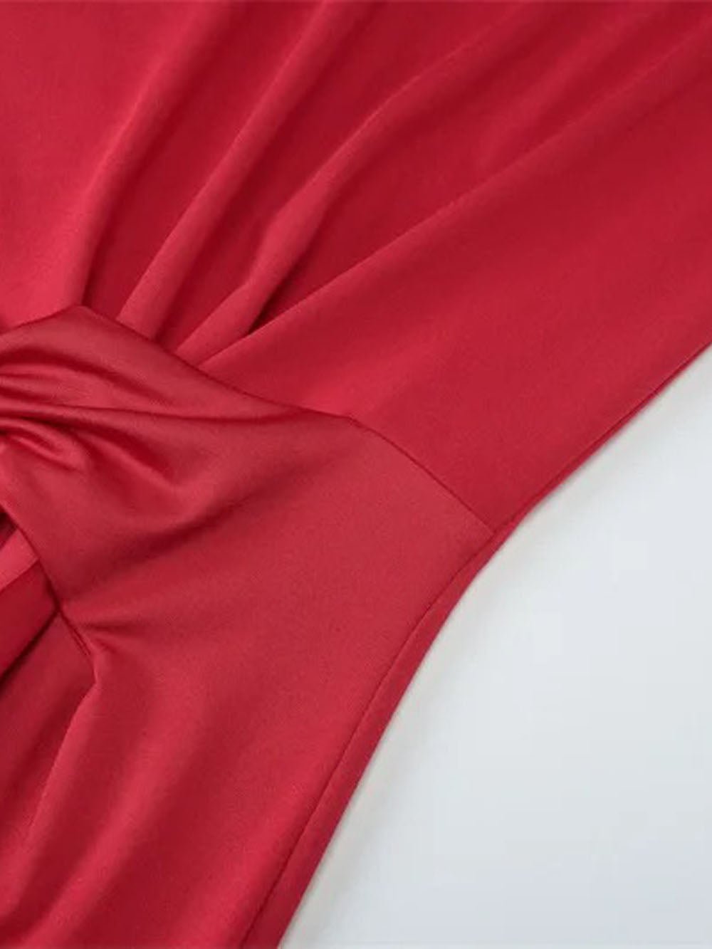 Long Sleeve Crew Neck Asymmetric Ruched Front Panel Drape Maxi Dress