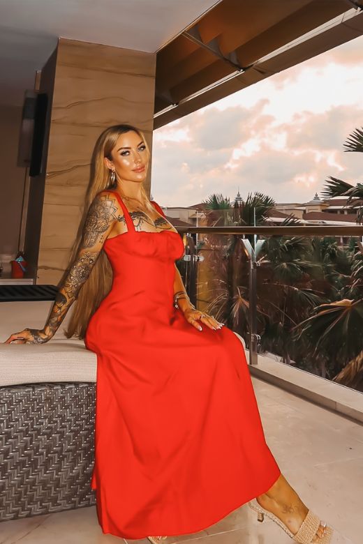 Classic Black Ruched Bust Tie Neck Tank Strap Side Slit A-Line Summer Midi Dress