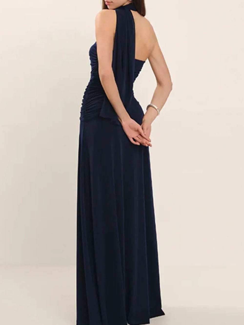 One Shoulder Ruched Side Drape Panel Maxi Dress