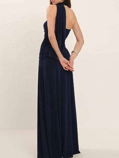 One Shoulder Ruched Side Drape Panel Maxi Dress