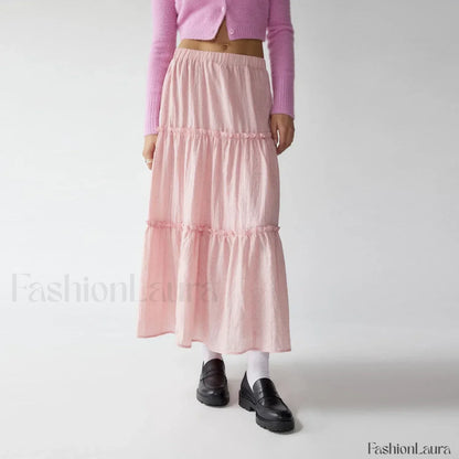 Tiered Pleated Swing Maxi Skirt