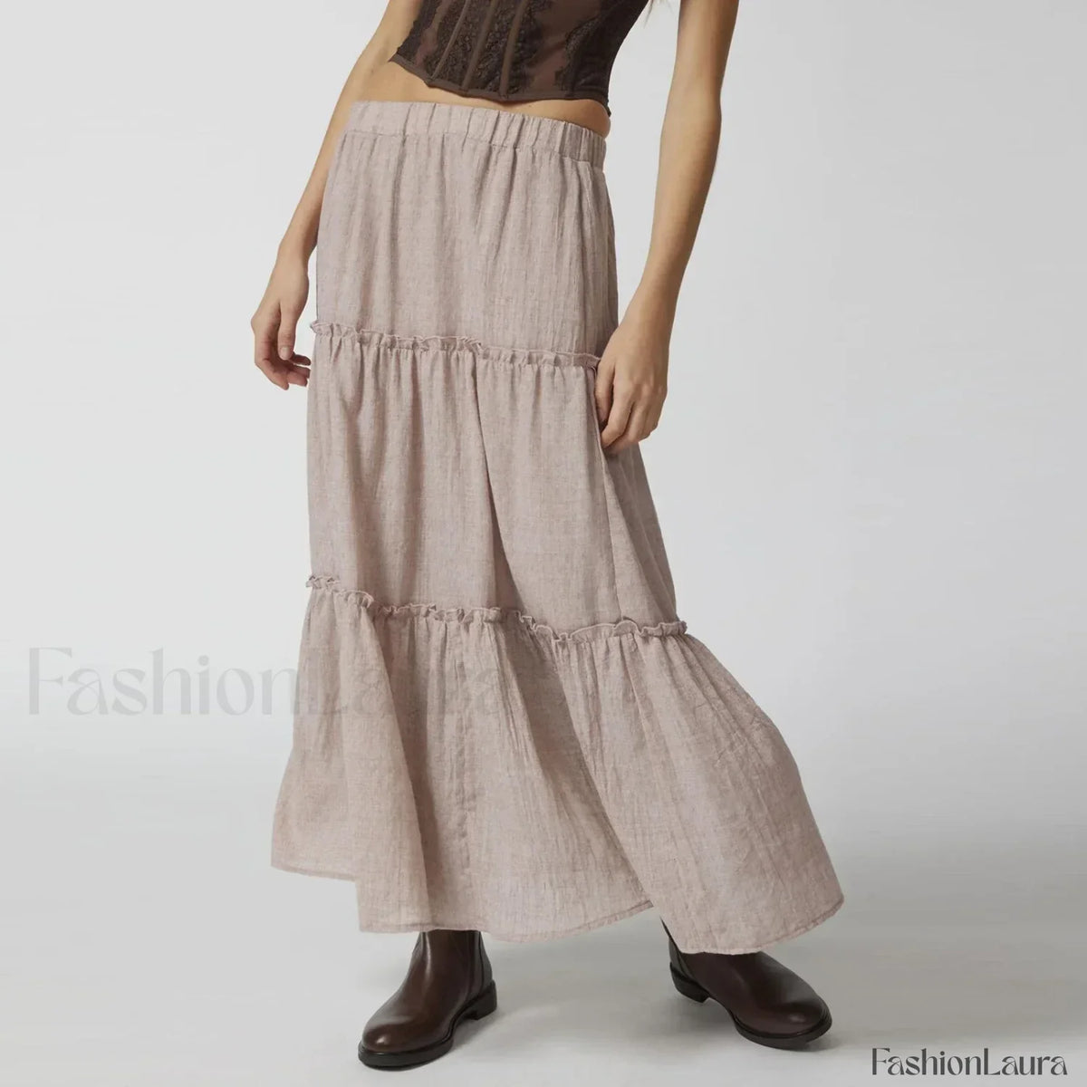Tiered Pleated Swing Maxi Skirt