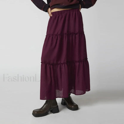 Tiered Pleated Swing Maxi Skirt