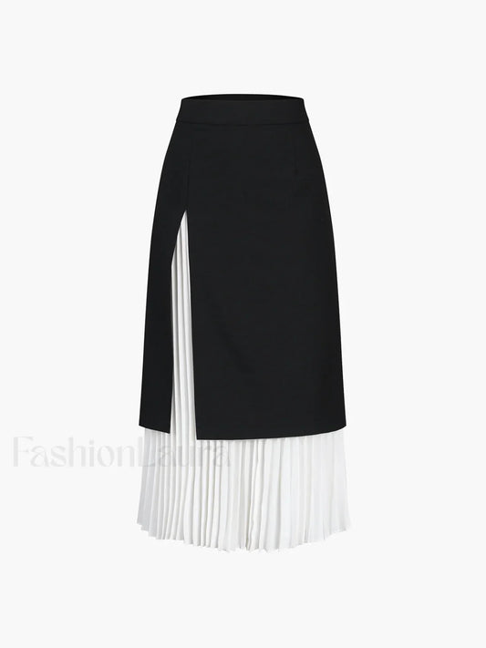 Two Tone Pleated Long Skirt