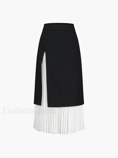 Two Tone Pleated Long Skirt