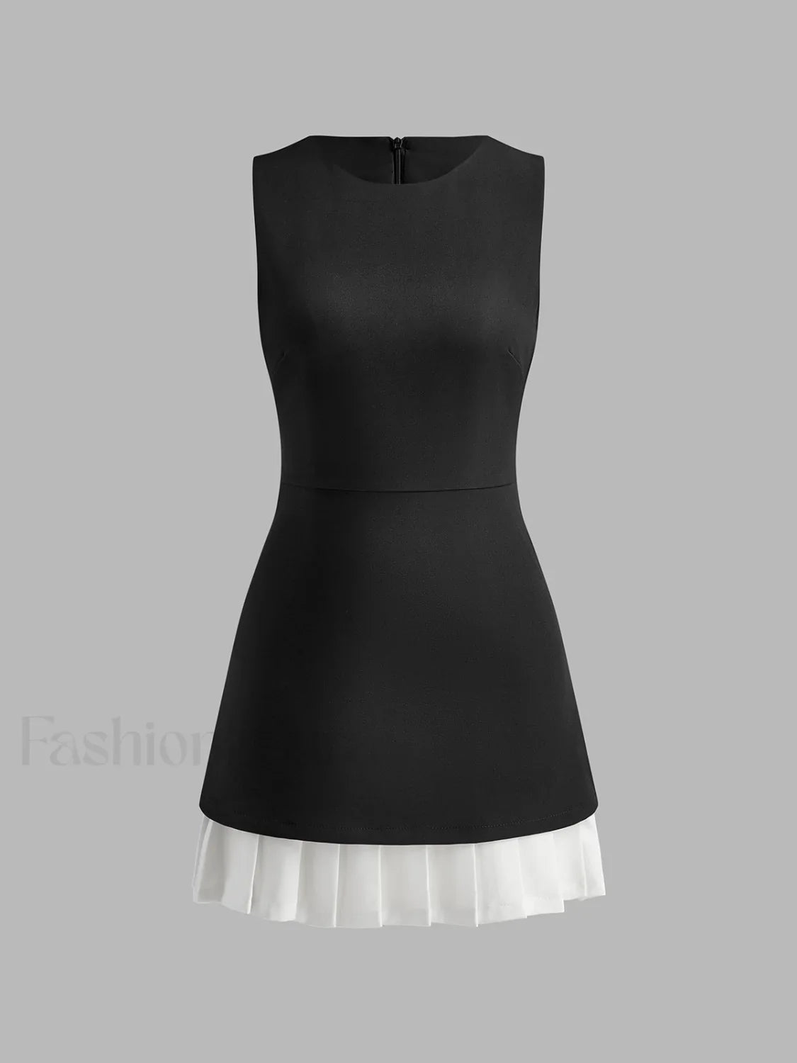 Two-Tone Sleeveless Pleated Short Dress