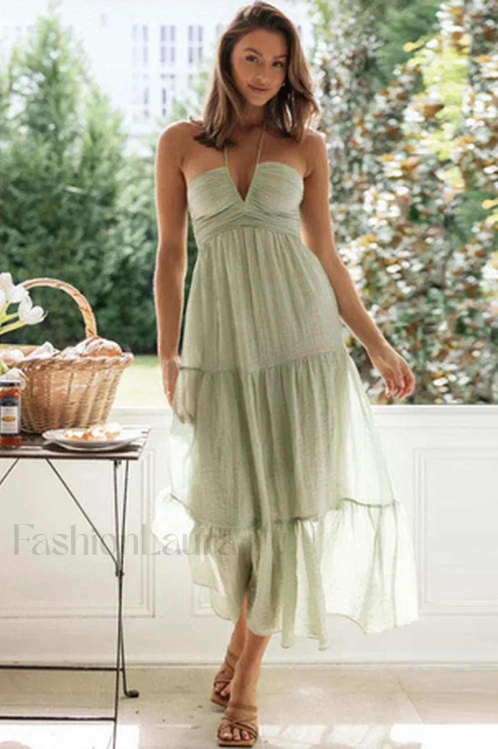 V-Neck Lace Stylish Up Beach Dress