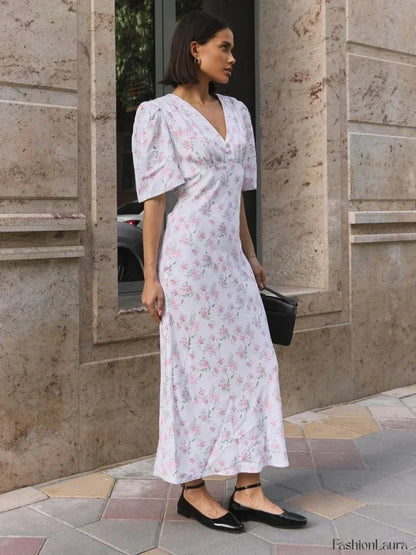 V-Neck Slim Fit Floral Dress