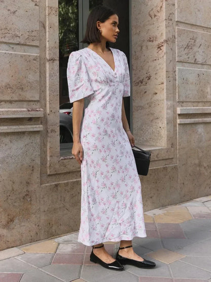 V-Neck Slim Fit Floral Dress