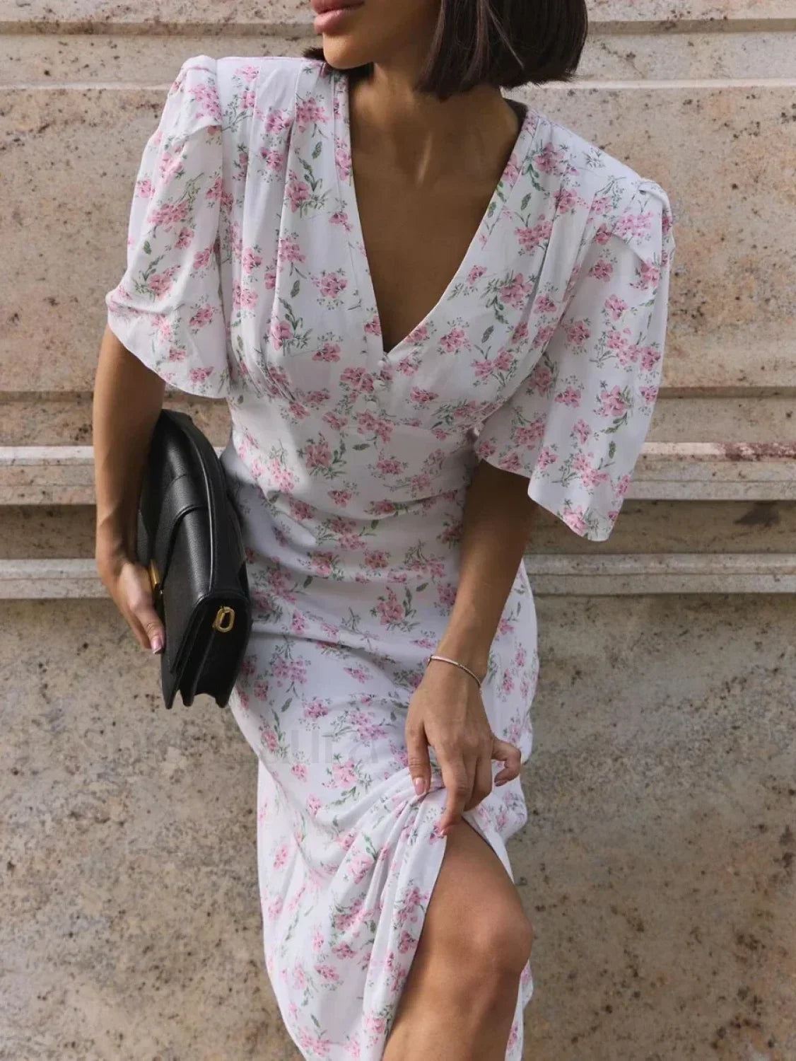 V-Neck Slim Fit Floral Dress