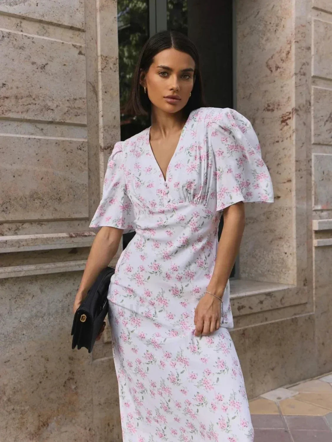 V-Neck Slim Fit Floral Dress