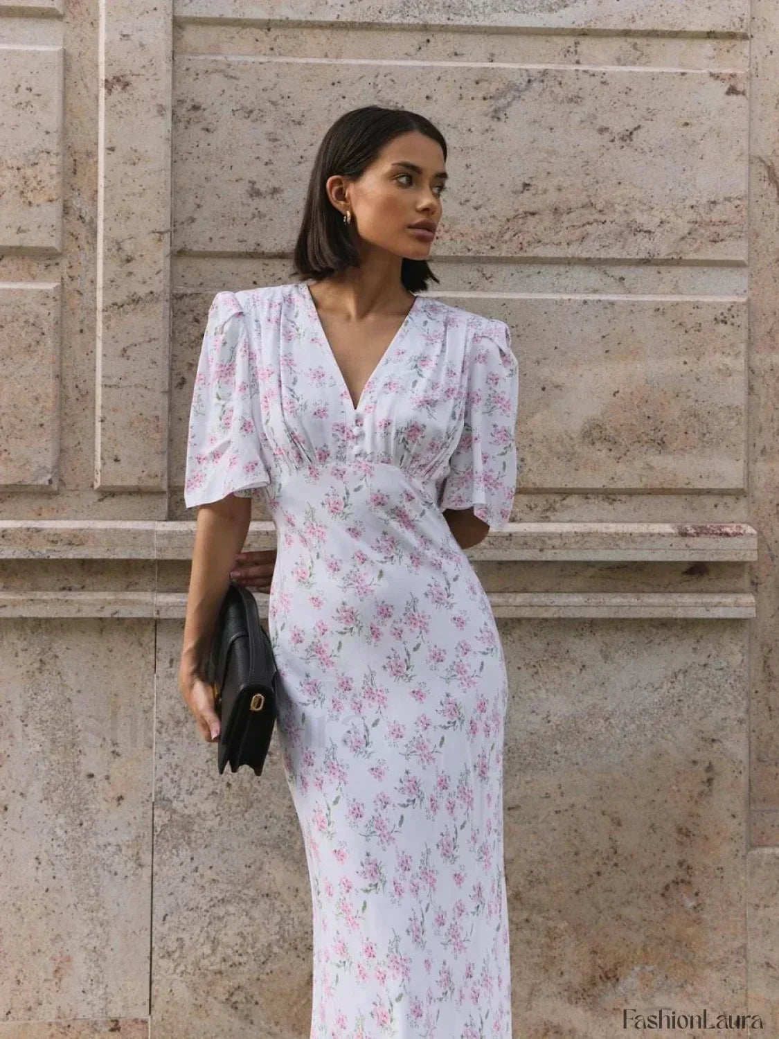 V-Neck Slim Fit Floral Dress