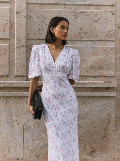 V-Neck Slim Fit Floral Dress