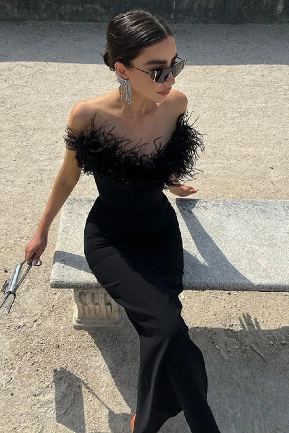 V-Neck Tube Top Fishtail Fluffy Maxi Dress