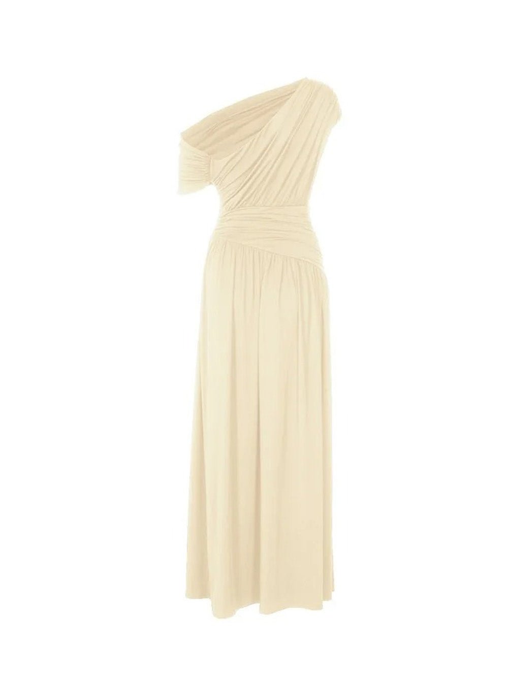 Yellow One Shoulder Ruched Bodice Pleated Drape Maxi Gown
