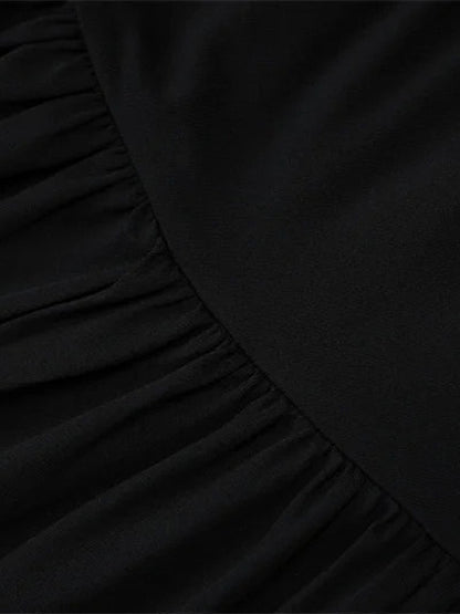 Black One Shoulder Ruched Bodice Pleated Drape Maxi Gown